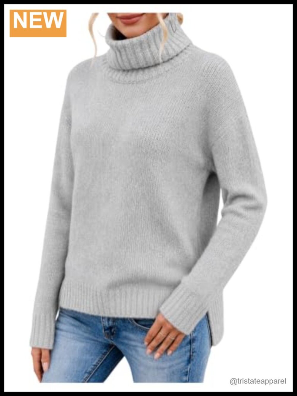 Women's Turtleneck Sweater Long Sleeve Slit Side Pullover Acrylic Knit